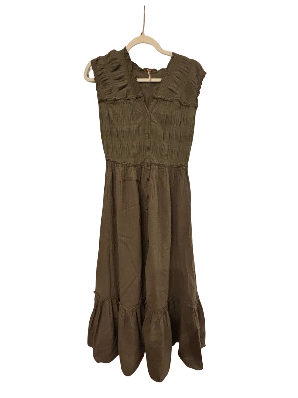 Free People Olive Button-Front Midi Boho Cottagecore Wimsigoth Dress Small P
